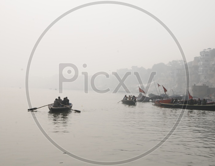 Boats on Ganga River in Varanasi