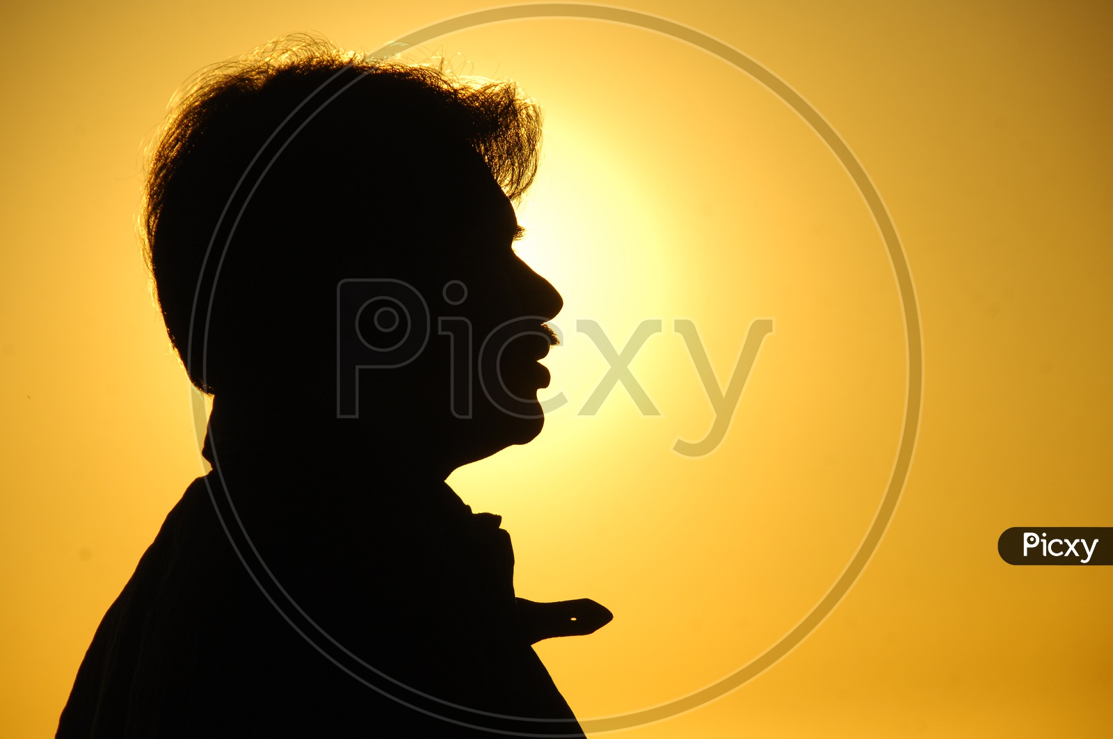 Silhouette of Man Over Golden Light Background