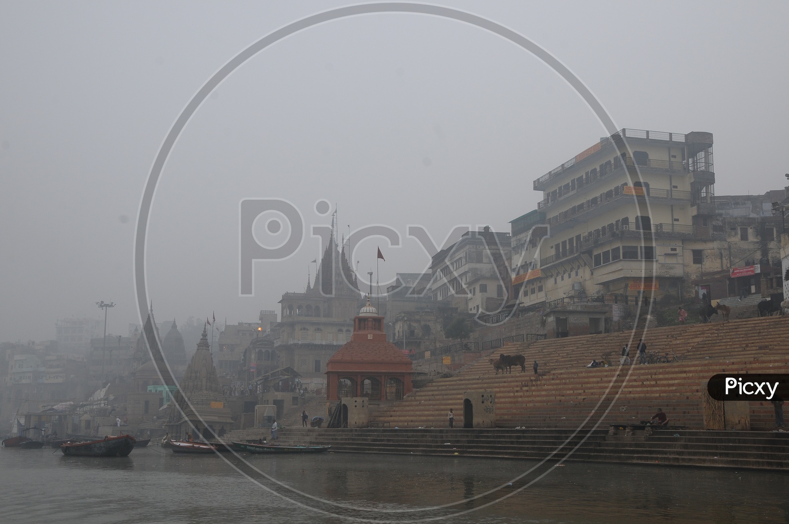 Varanasi Ghats in Early Morning Fog