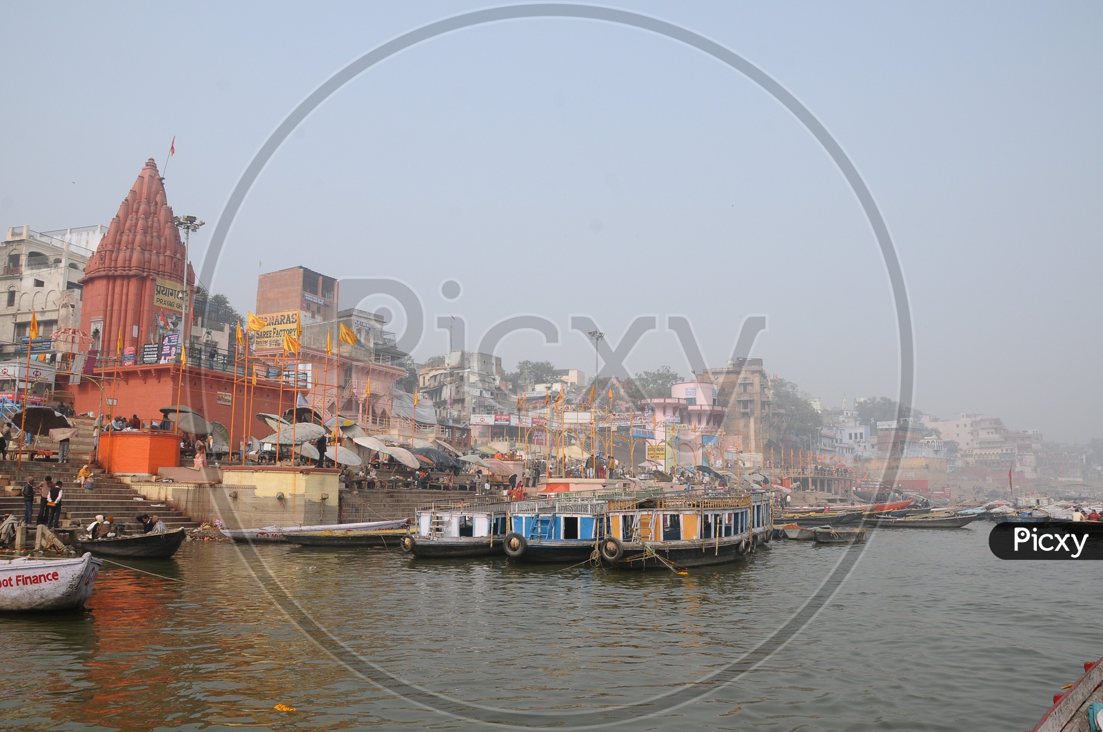 Hindu Temples And Boats In the Ghats of Varanasi
