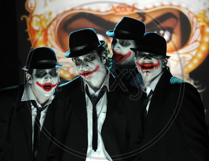 Dancers in mime Artists Getup in a Song Shoot in Movie Working Stills