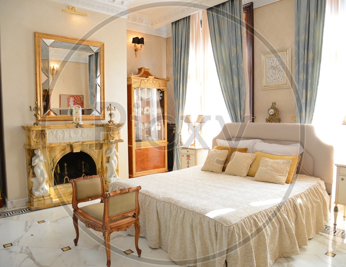 Interior Of a Bed room With Elegant Bed and Furniture