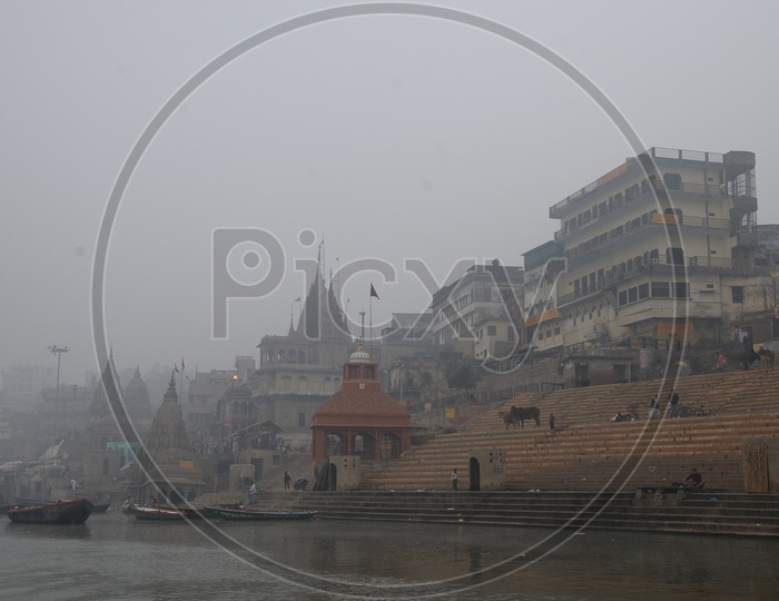 Varanasi Ghats in Early Morning Fog