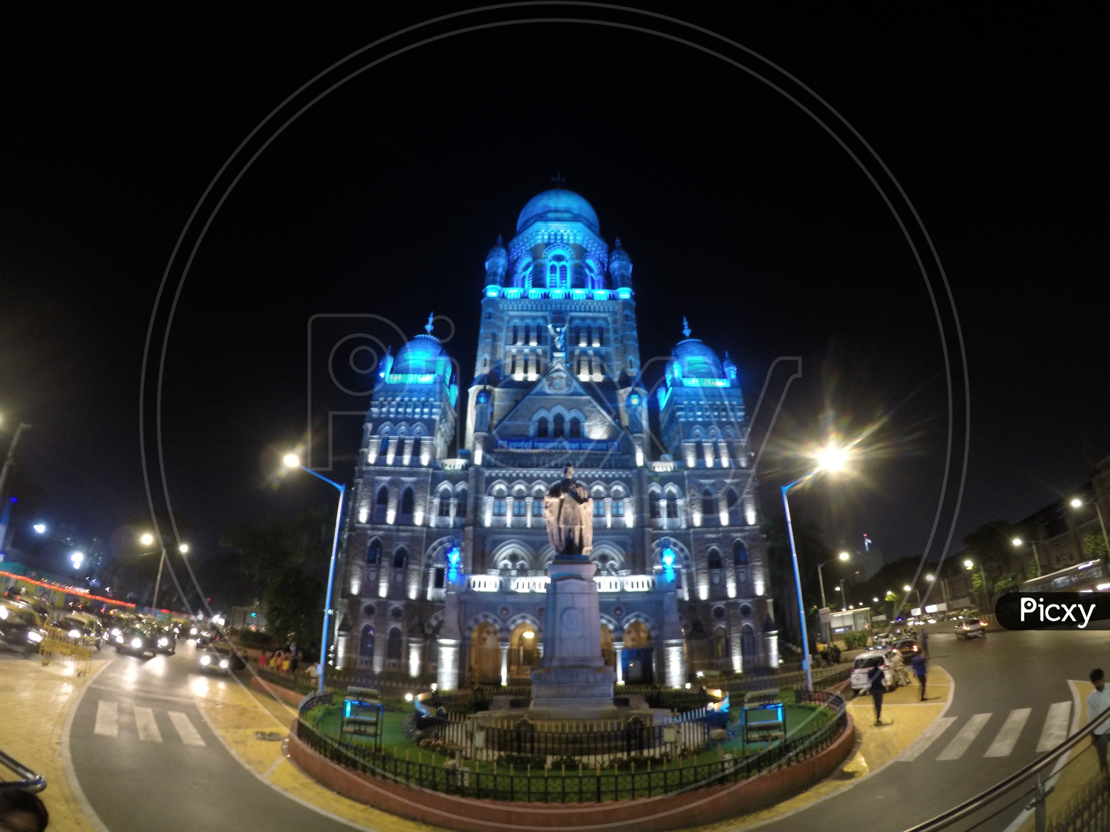 Brihanmumbai Municipal Corporation Building With Blue Neon light on Night