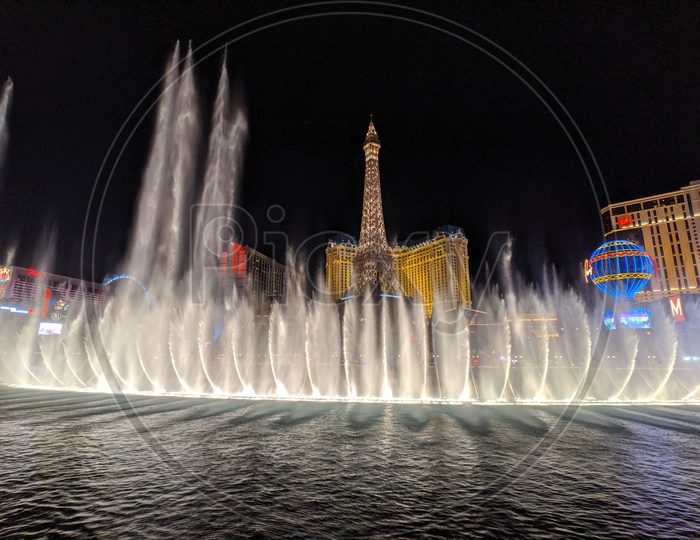 Water Fountain Near Las Vegas Eiffel Tower