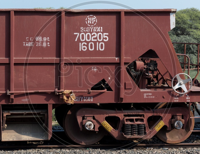 Goods train resting on the rail tracks