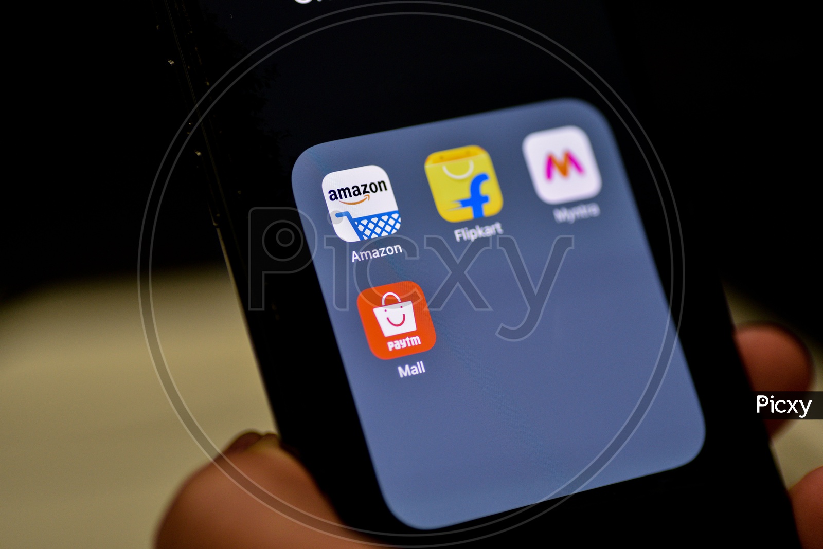 Online Shopping Apps Installed Icons on a Smartphone Screen Closeup With Selective Focus