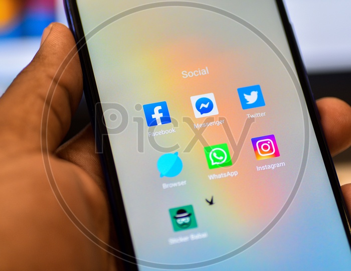 Social Networking Apps Installed In a Smartphone Icons Closeup
