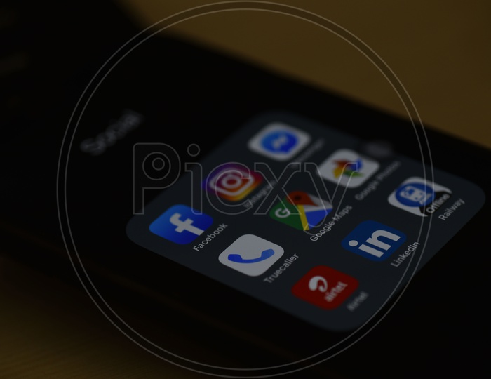 Social Network Apps On a Smartphone Screen Closeup