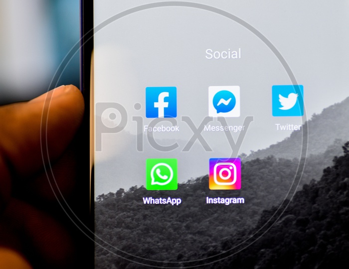 Social Networking Apps Installed In a Smartphone Icons Closeup