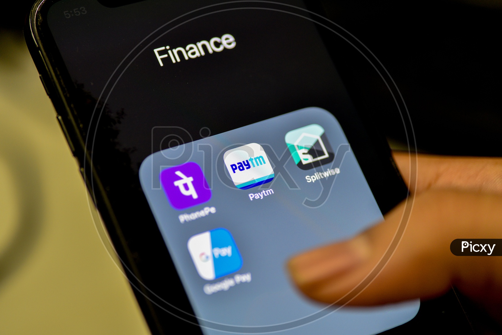 Online Payment, UPI or Bhim Payment and Transaction Apps Installed Icons On a Smartphone Screen Closeup