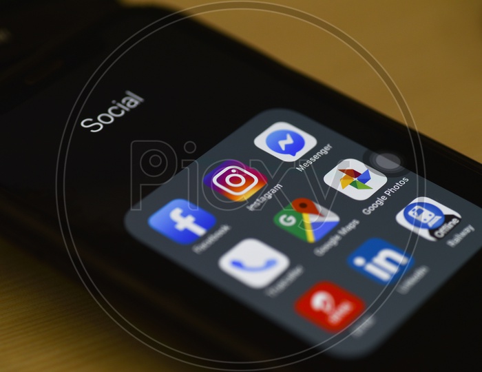 Social Network Apps On a Smartphone Screen Closeup