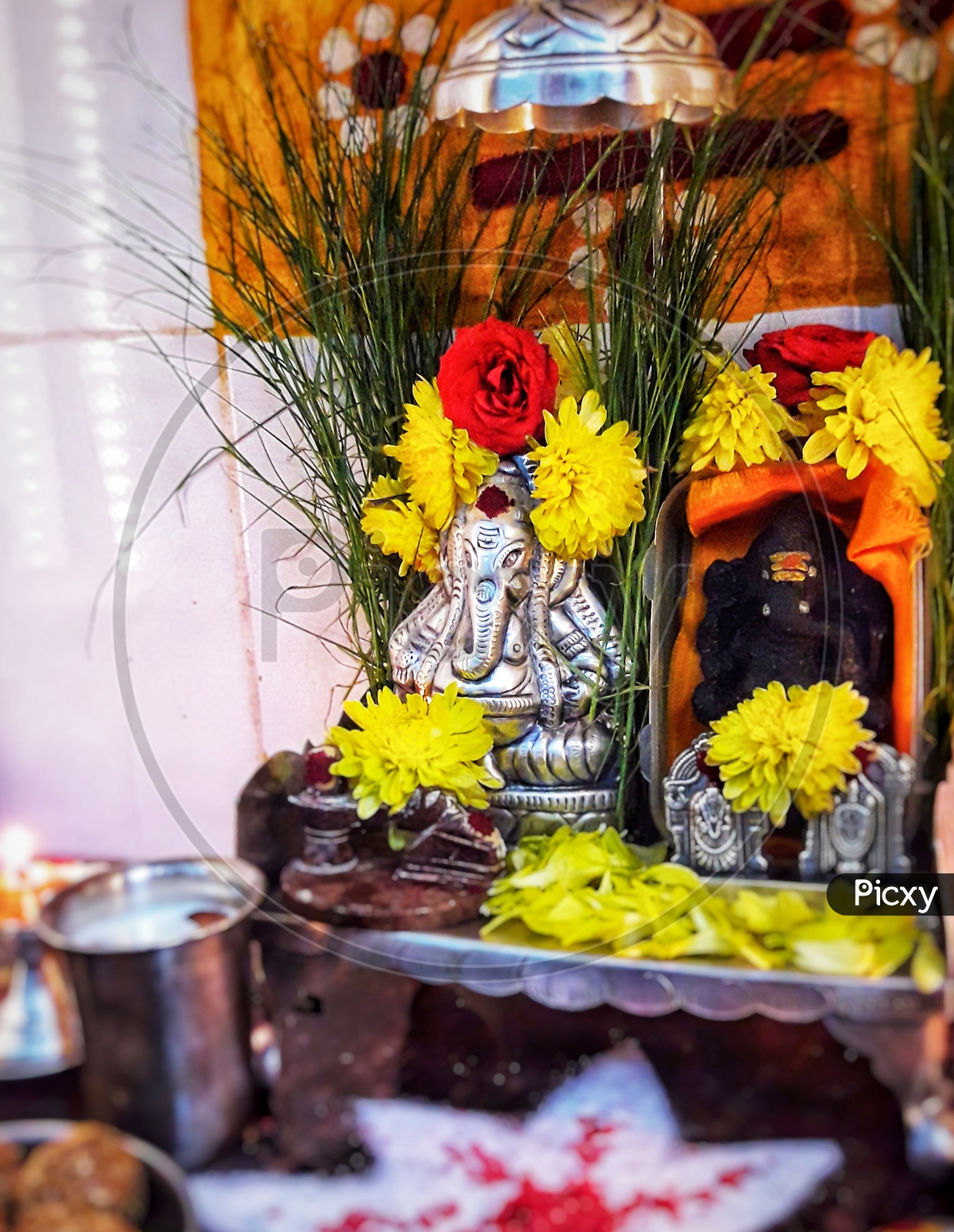 Lord Ganesh or Vinayakan Or Pillaiyar  Idols In a temple