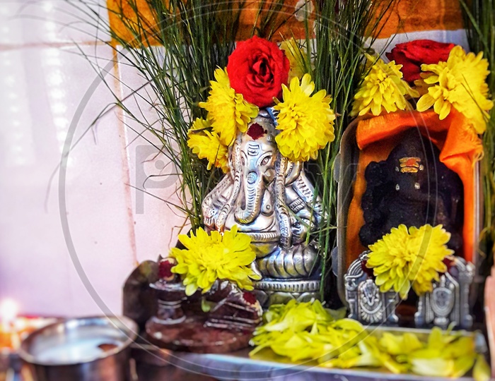 Lord Ganesh or Vinayakan Or Pillaiyar  Idols In a temple