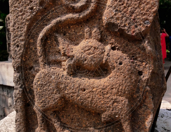 Old Stone carving of animal closeup shot