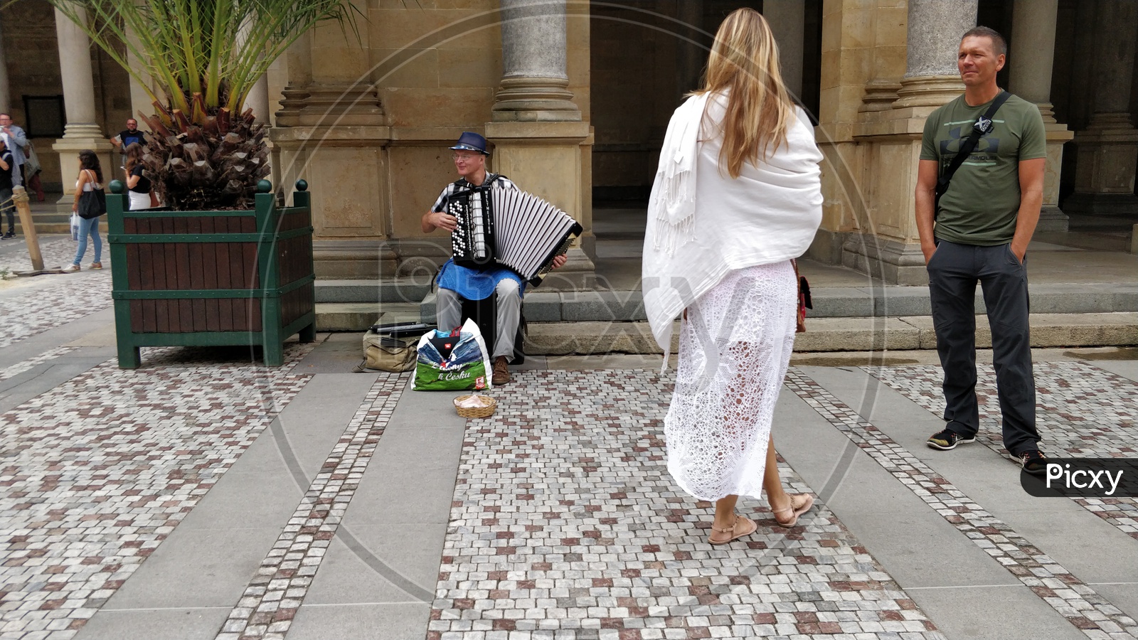 Prague City With Street Artists and tourists on Streets