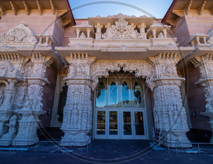 Beautiful facade of the BAPS Swami Narayan Mandir, NJ, USA