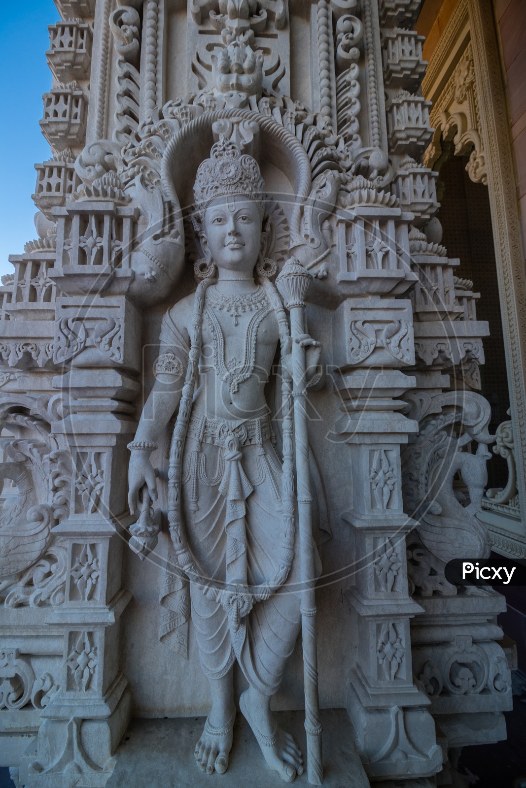 Lord Rama carved in the facade of BAPS Swami Narayan Mandir, NJ, USA