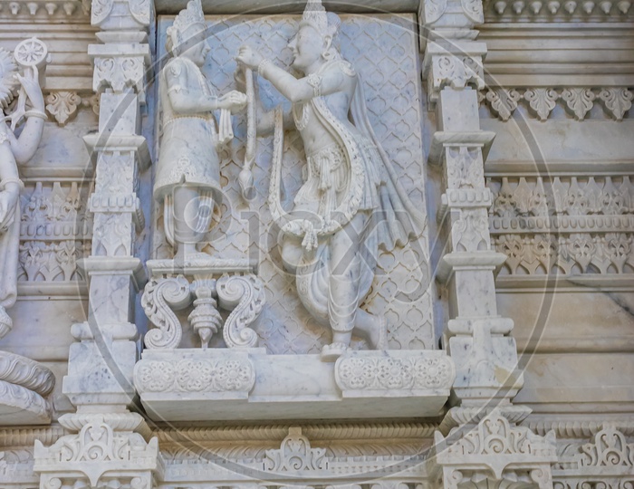 Exterior stone work that is intricate at BAPS Swami Narayan Mandir, NJ, USA