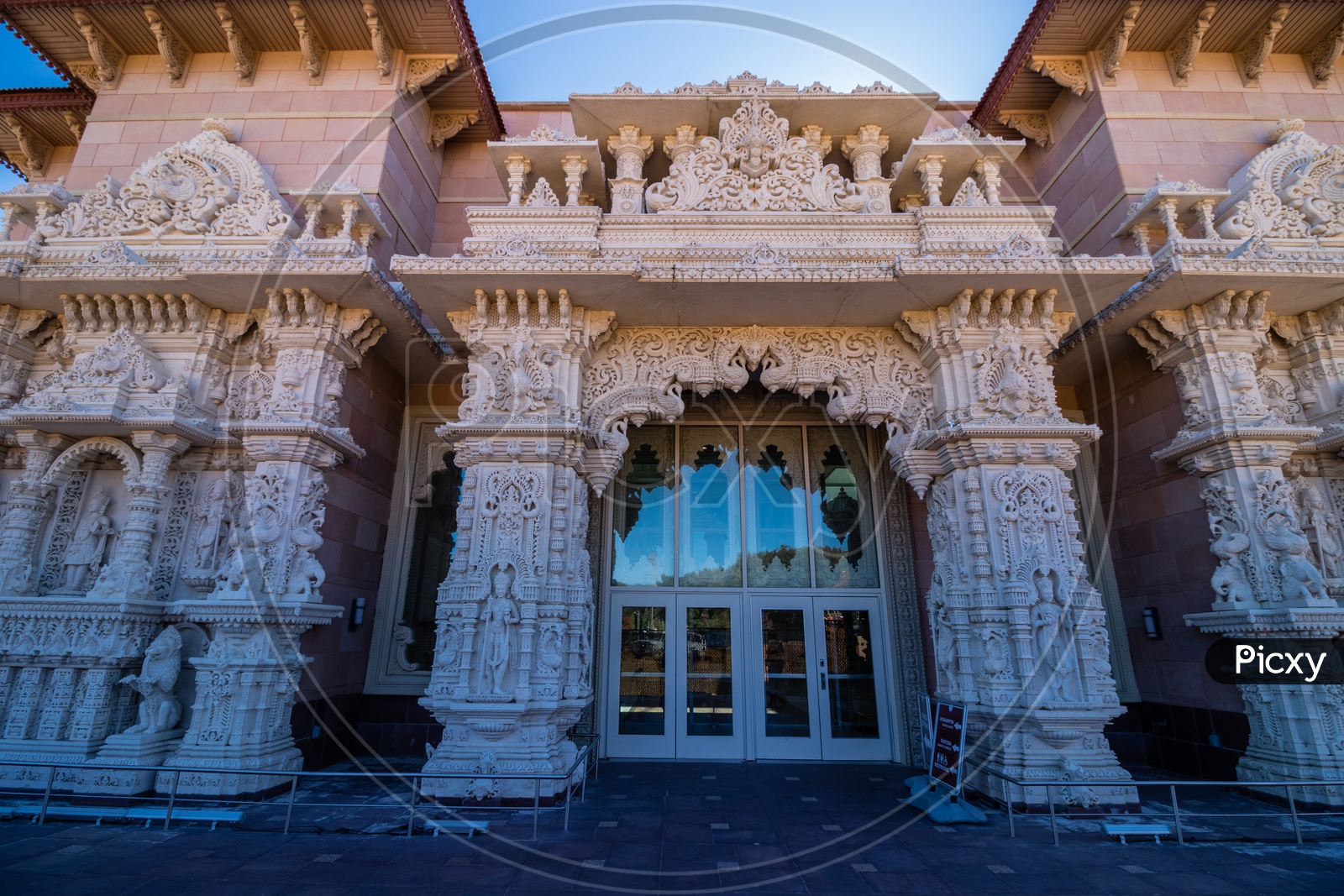 Beautiful facade of the BAPS Swami Narayan Mandir, NJ, USA
