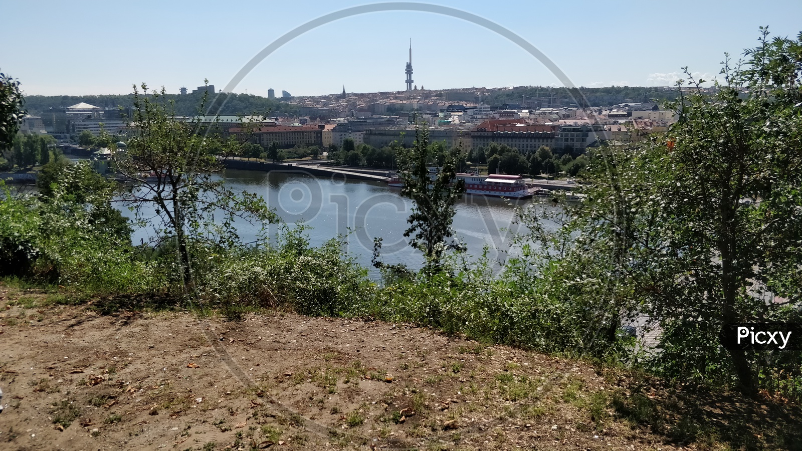 View Of City And River Channel in Prague City