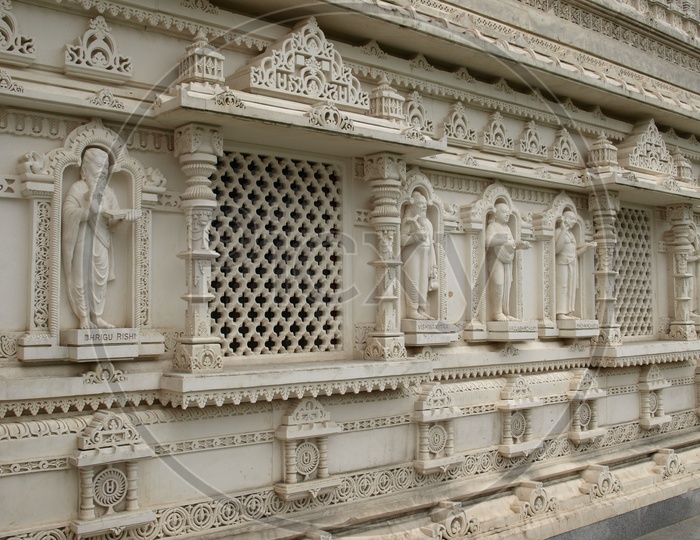Intricate stone work on the exterior of BAPS Swami Narayan Mandir, Toronto, Canada