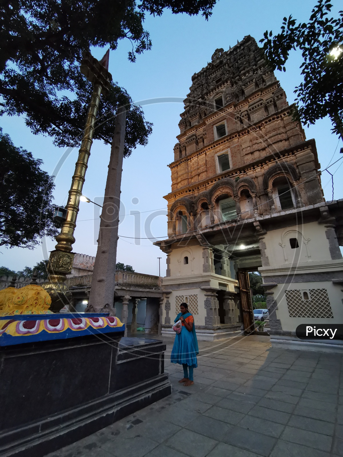 Sri Sita Rama Chandra Swamy Temple  In Ammapalle With Sunset Blue Hour Sky in Background