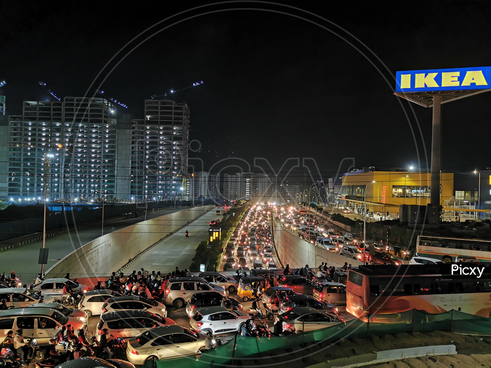 Night View of Hyderabad Traffic at IKEA