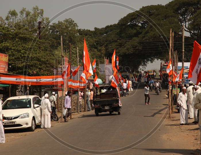 A Political Party Bike Rally With Party  Flags In a Movie Working Stills