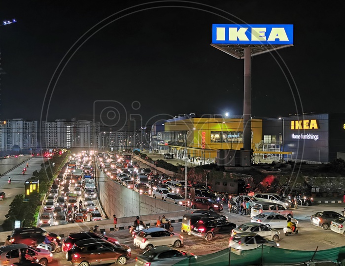 Night View of Hyderabad Traffic at IKEA