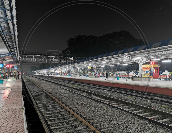Night View of Lingampalli Railway Station Platforms