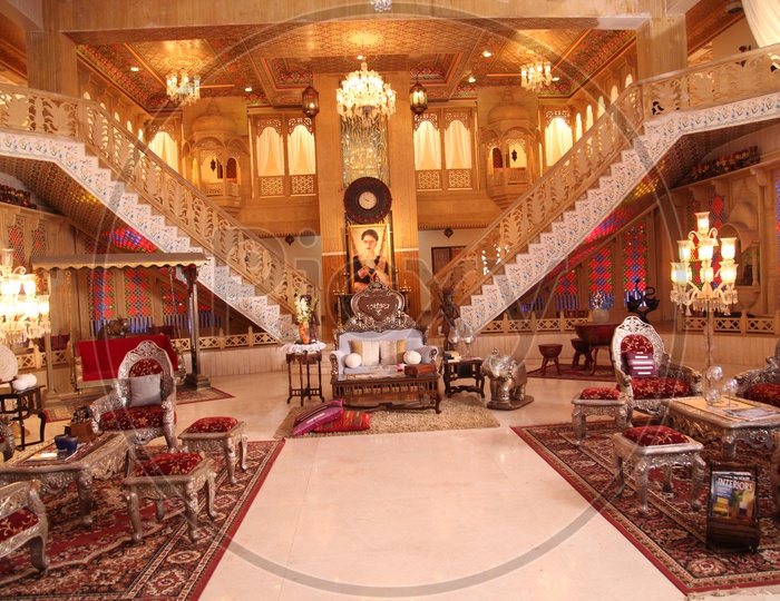 Grand Palace Living Room With Elegant Furniture