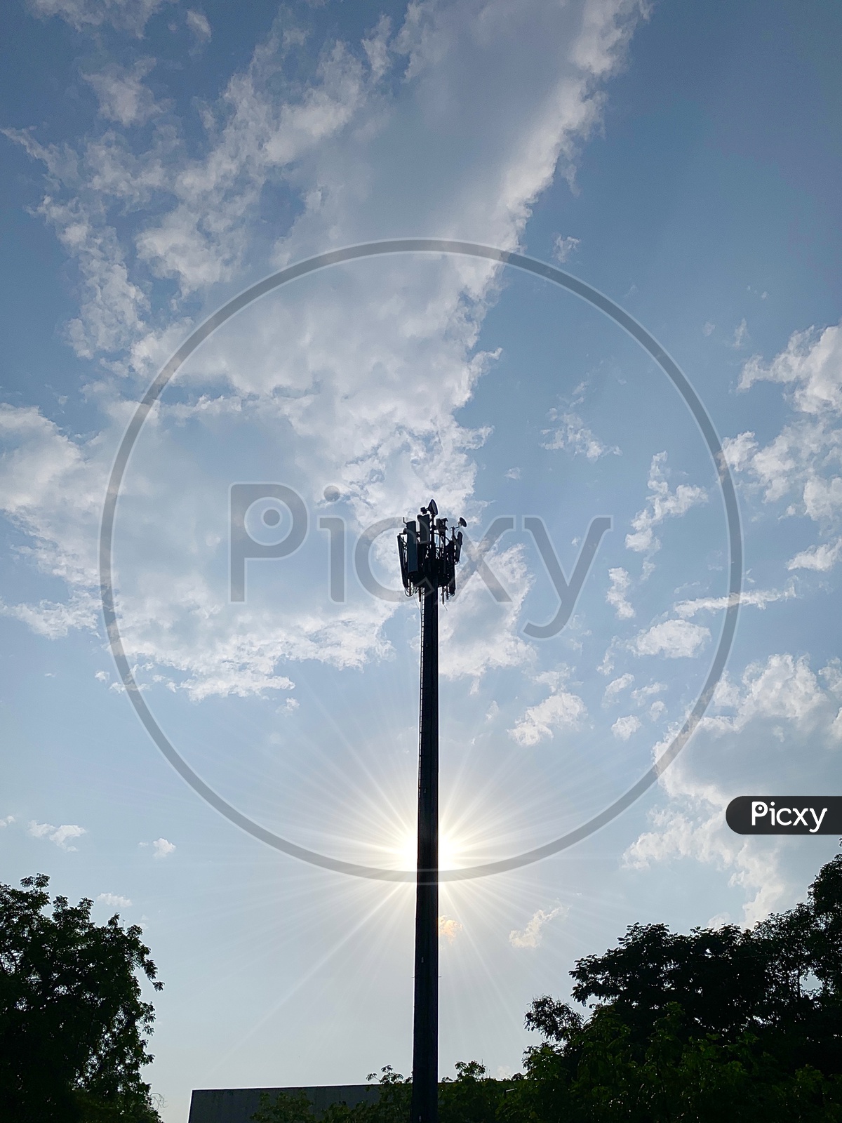 sun star and big street light pole