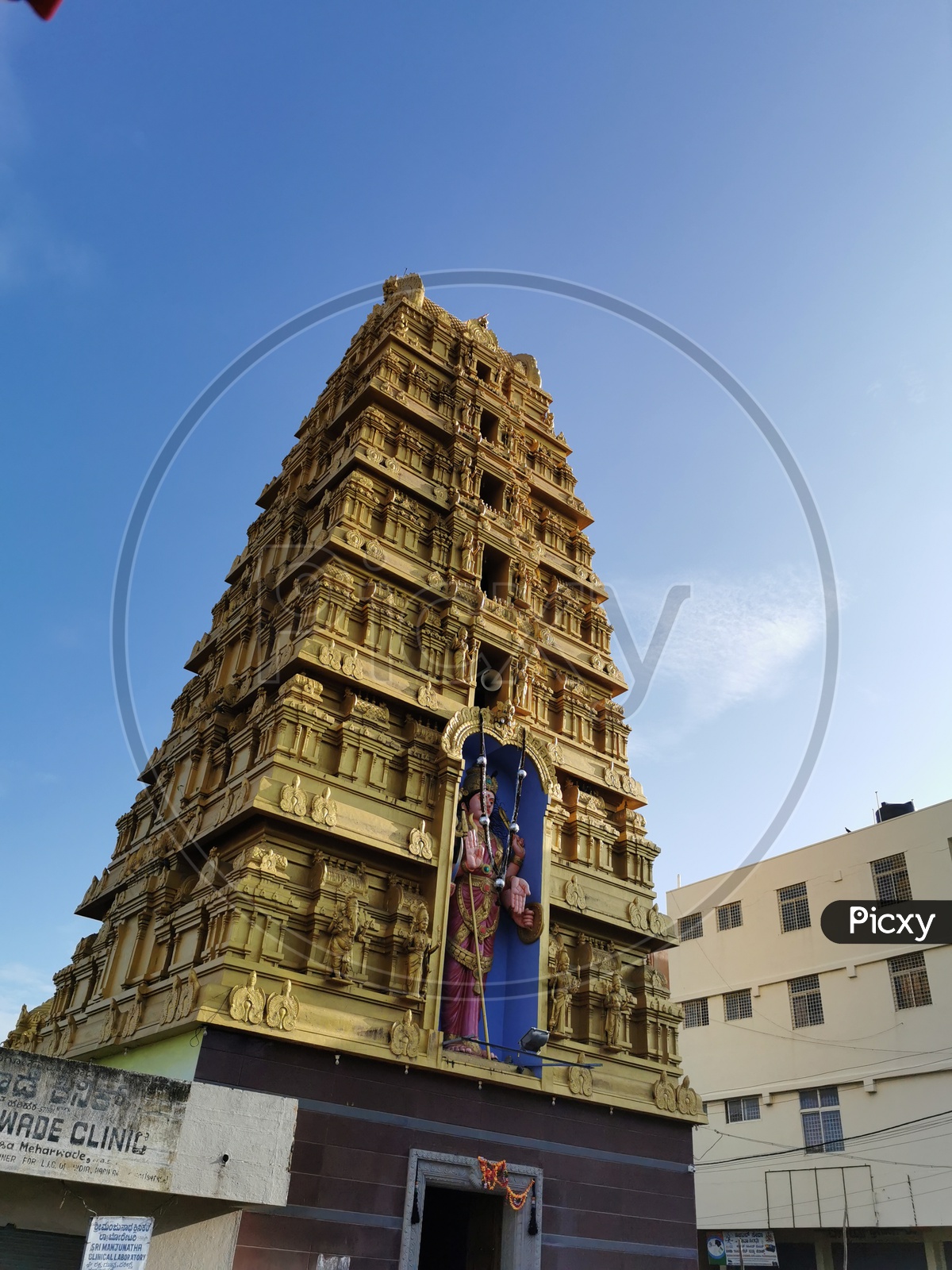 Ambha Bhavani Temple Shrine With Blue Sky As Background In Harihar, Karnataka