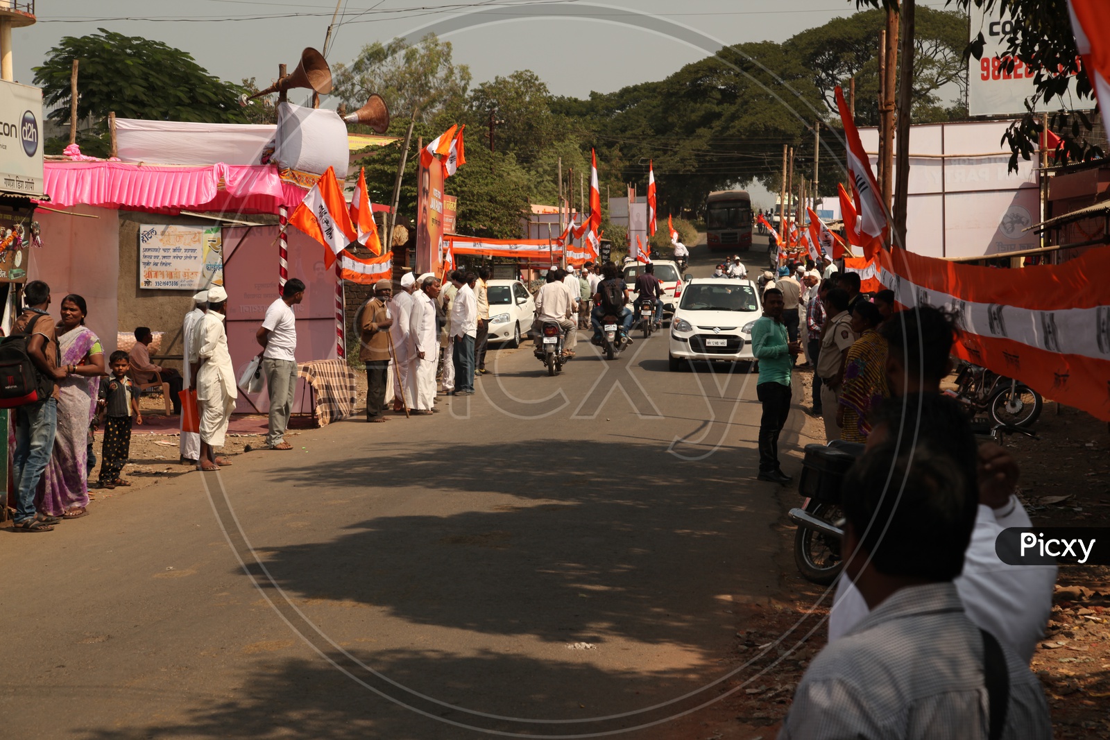 Political Leader Banners And Party Flags  At Village