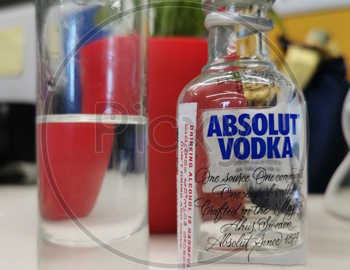 Absolute Vodka Bottle With Shot Glass