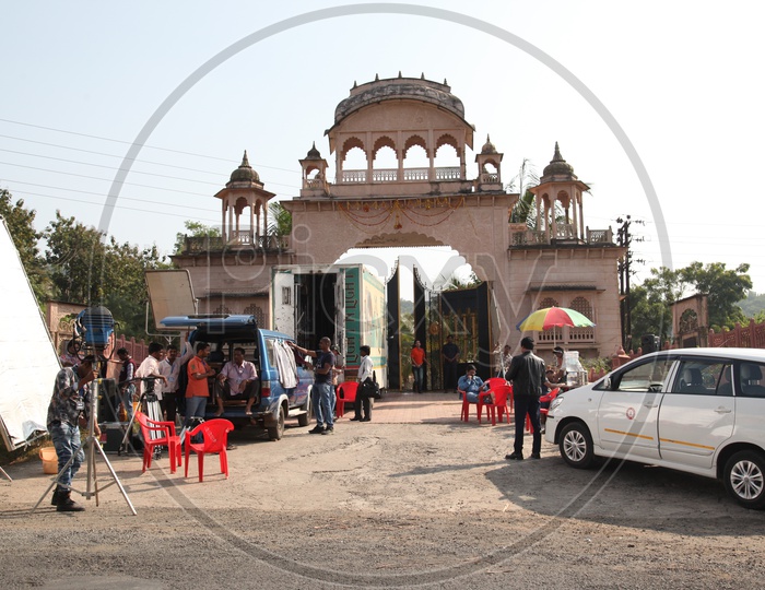 Movie Shooting At an Old Palace Entrance Arch