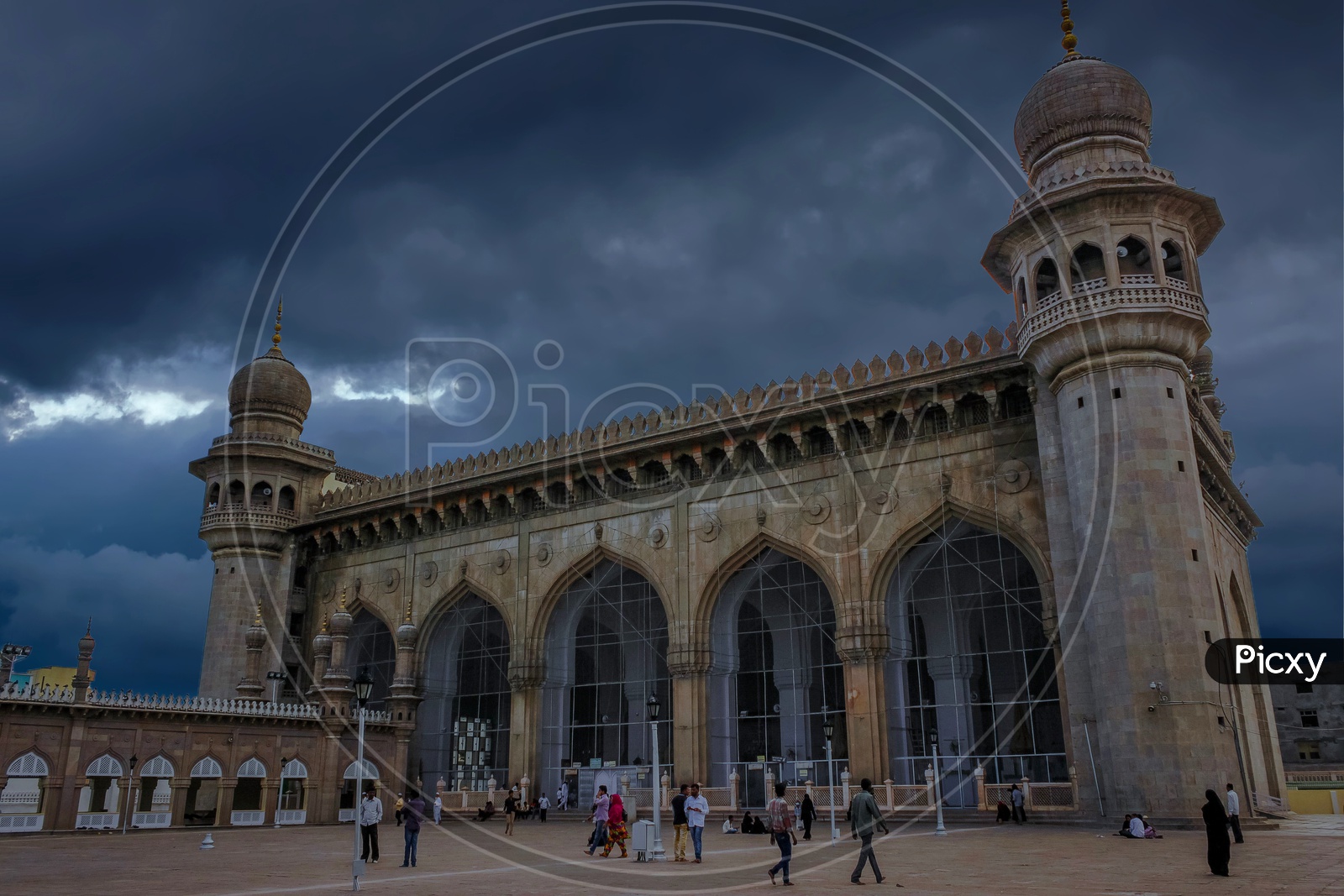 Mecca Masjid  Near Charminar With Dark Black Clouds in Background