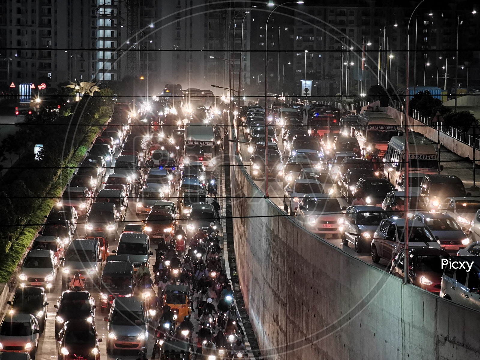 Night View of Hyderabad Traffic