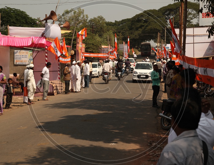 Political Leader Banners And Party Flags  At Village
