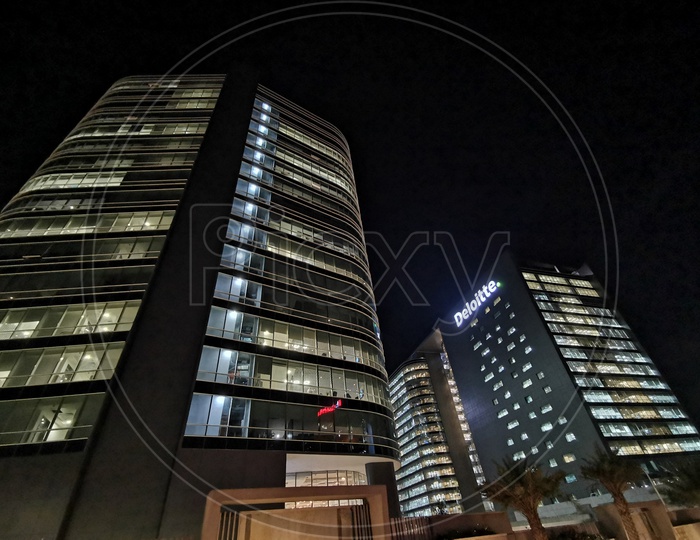 Night View of Deloitte Company in Gachibowli