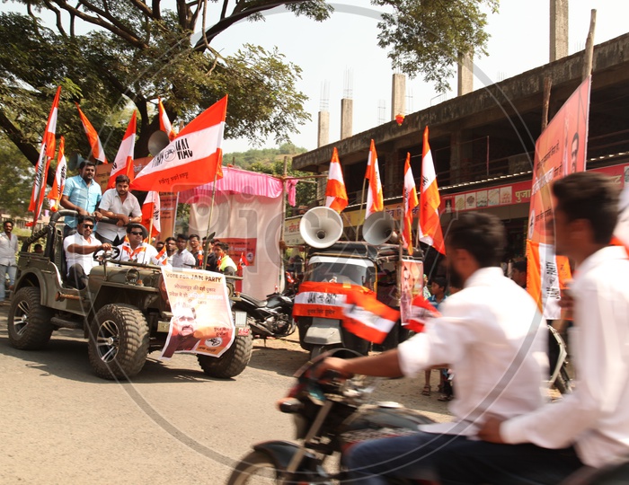 A Political Party Bike Rally With Party  Flags In a Movie Working Stills