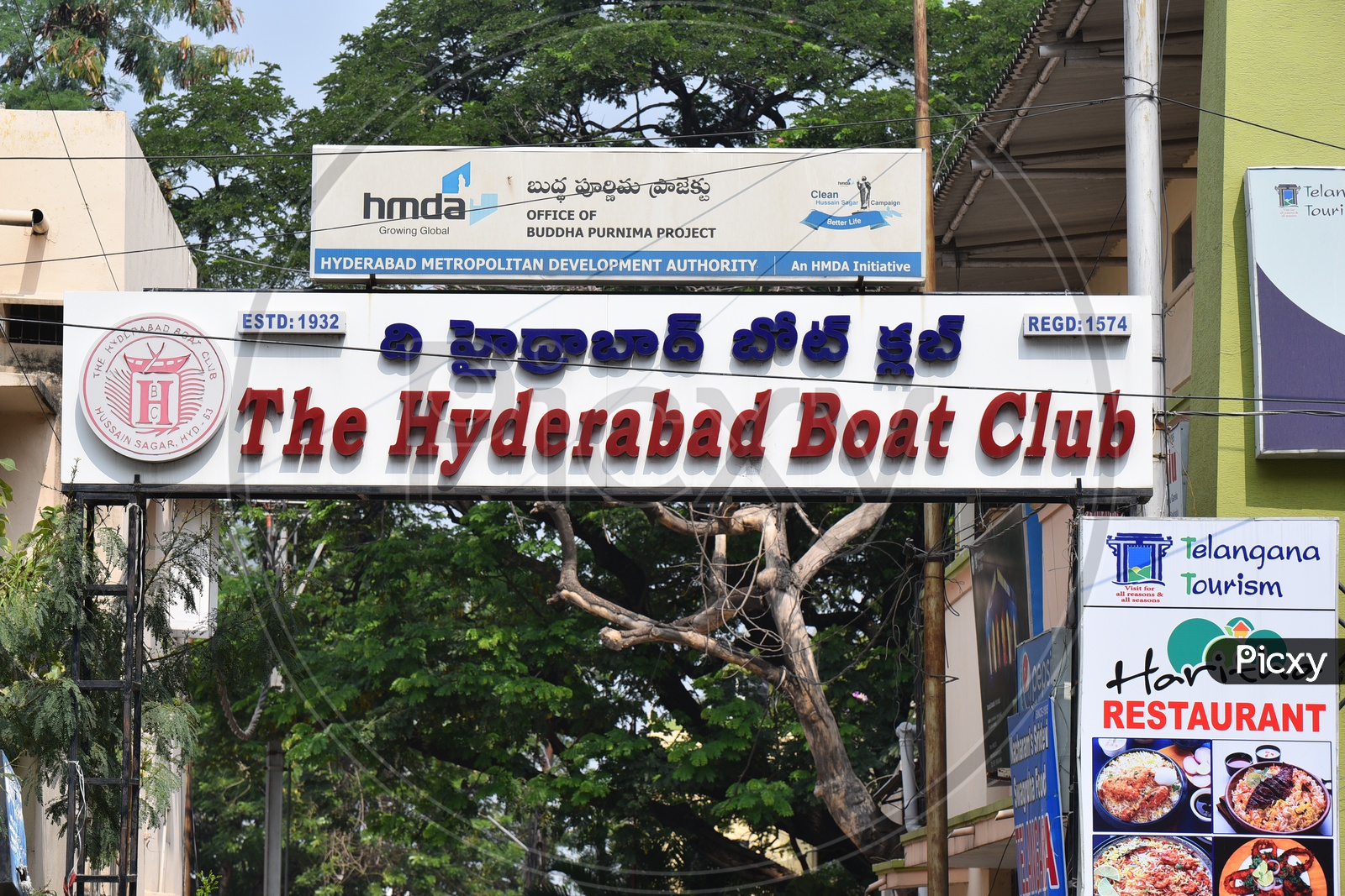 The Hyderabad Boat Club Name Board At Tank Bund in Hyderabad