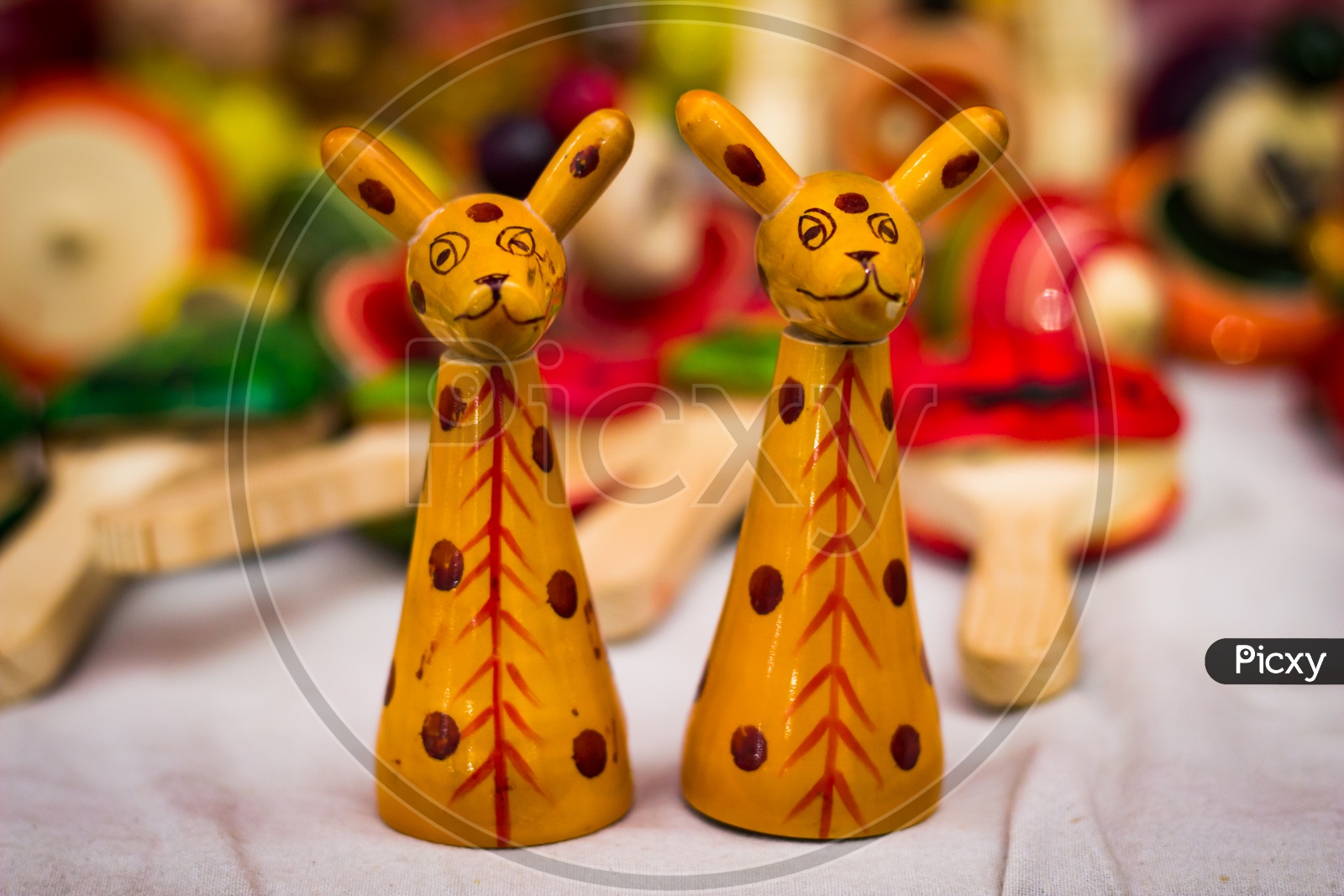 Two Yellow Wooden Giraffe Figure Vintage Toy