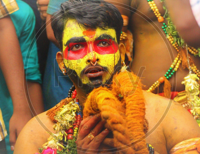 Portrait Of Pothu Raju During Bonalu Celebrations in Hyderabad