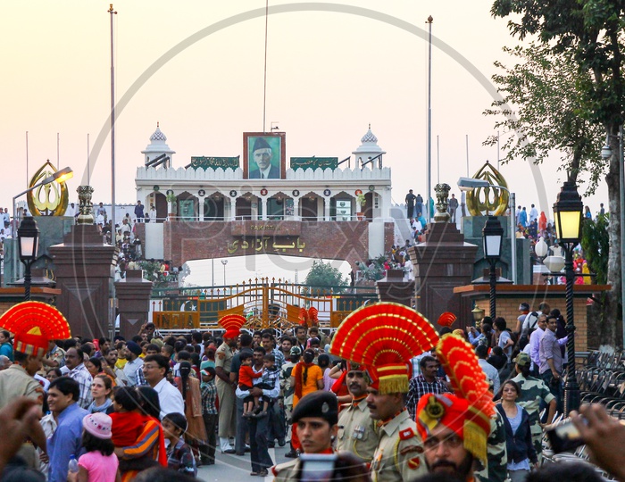 August 15,2018, Wagha Border, Amritsar, India. Indian Crowd Cheering And Celebrating Indian Independance Day Event Performed By Border Security Force Of Indian Army At Wagha Border, India.