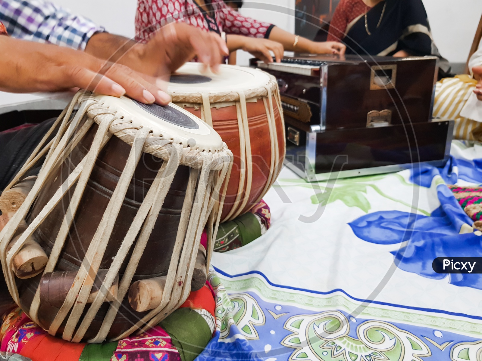 Close Up Image Of Musician Hand Playing Tabla, An Indian Classical Music Instrument With Focus On Front Hand