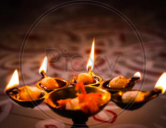 Multi Flame Lamp Panchapradip As An Offering To God For Worship