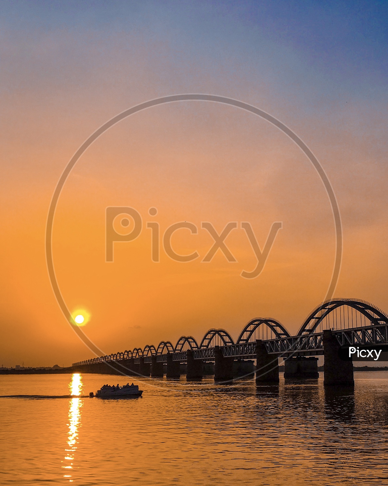 Sunset view of Godavari Bridge
