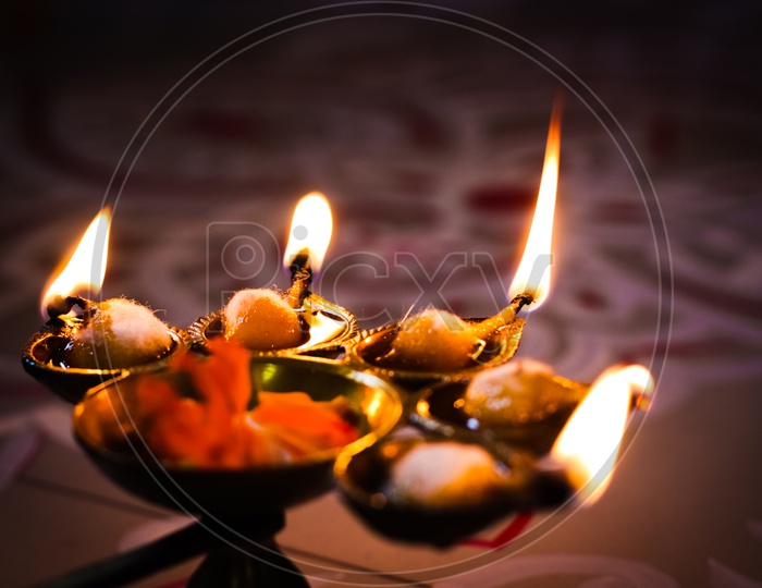 Multi Flame Lamp Panchapradip As An Offering To God For Worship